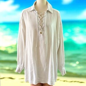👙HOST PICK👙 We Wore What Linen Blend Lace-Up Caftan